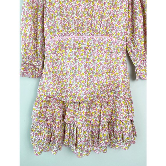 LoveShackFancy Marquise Floral Mini Dress‎ 8 Fruity Punch Pink Cotton Coquette - Picture 12 of 15